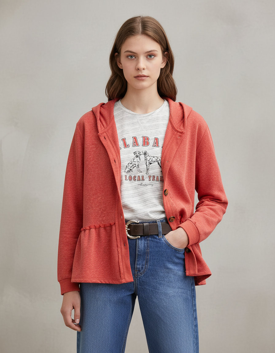 RUSTY HOODED BUTTON-UP